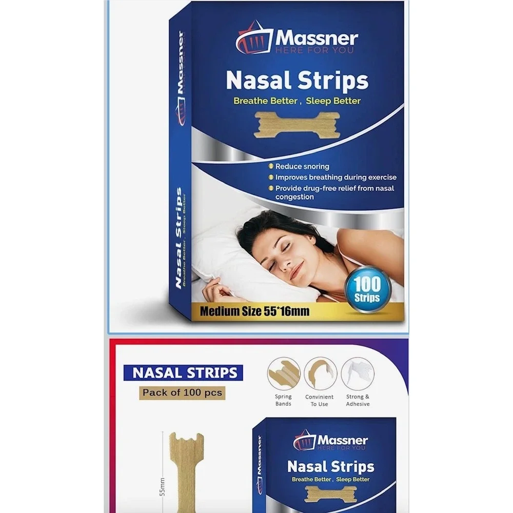 Massner Nasal Strips Large Tan 100 Count Drug-Free Snoring & Congestion Relief